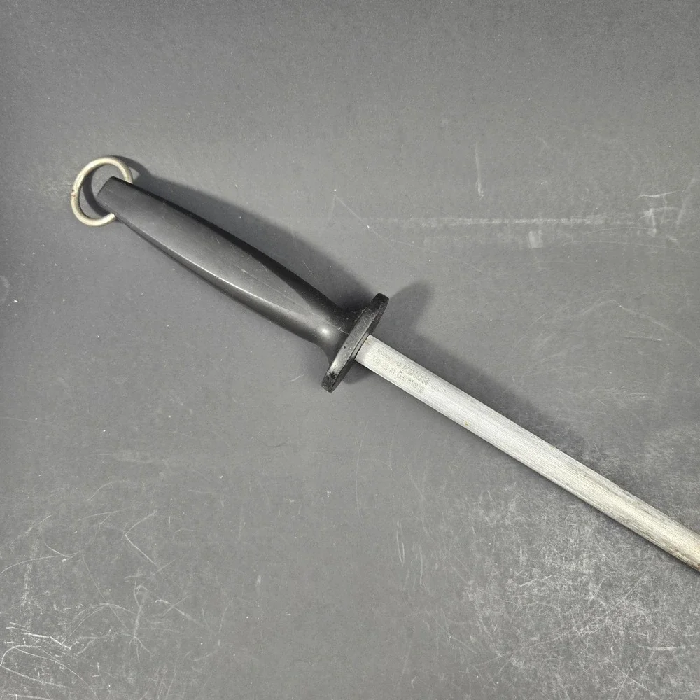 Vintage F Dick Sharpening Steel Rod Made In Germany Black Handle 12